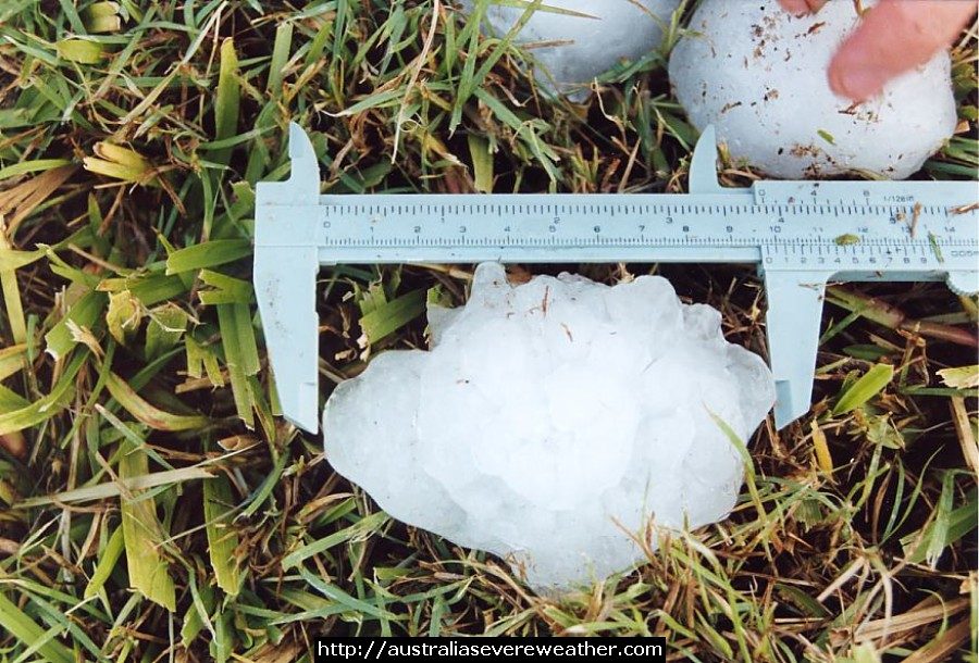 A large hailstone measured with a calliper